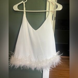 White tank top with feather fringe, size small, never worn